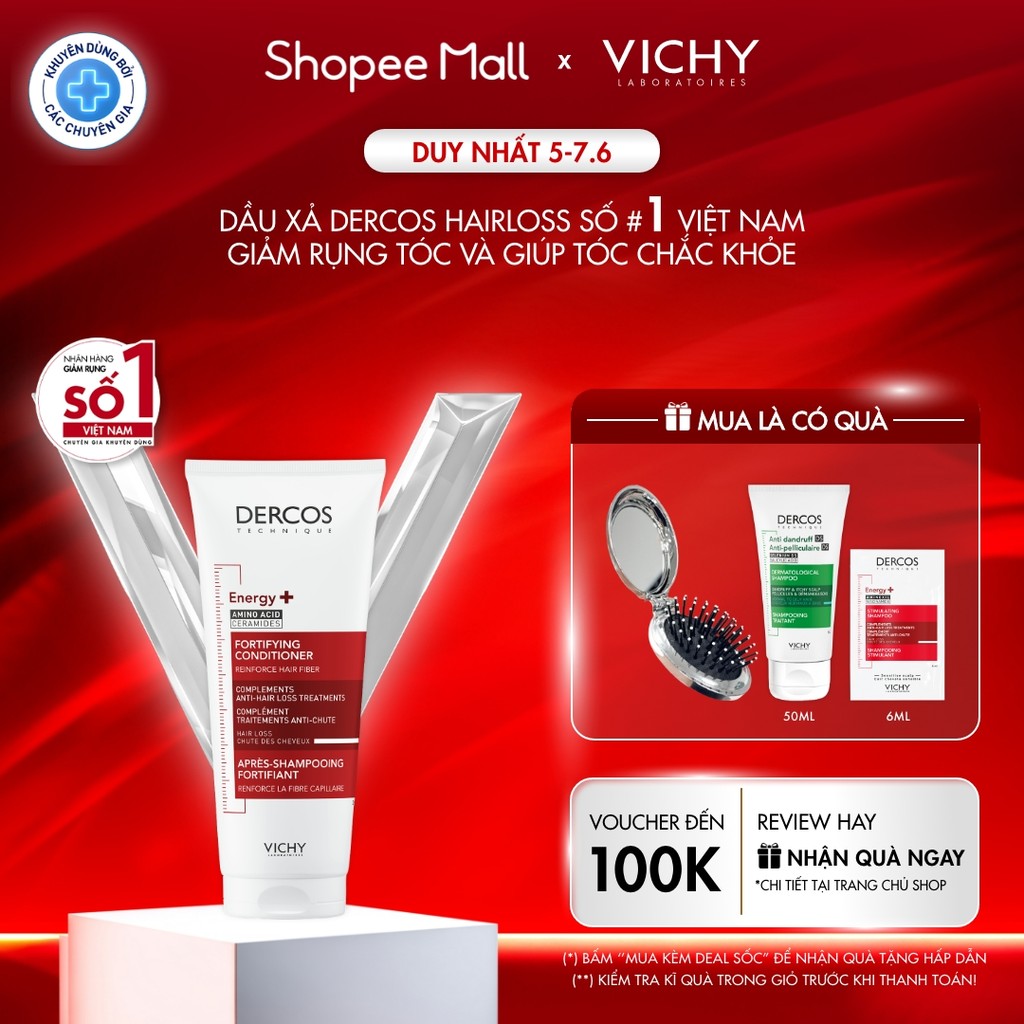 Dầu xả tăng cường dưỡng tóc chắc khoẻ, giảm gãy rụng Vichy Dercos Energy+ 200ml