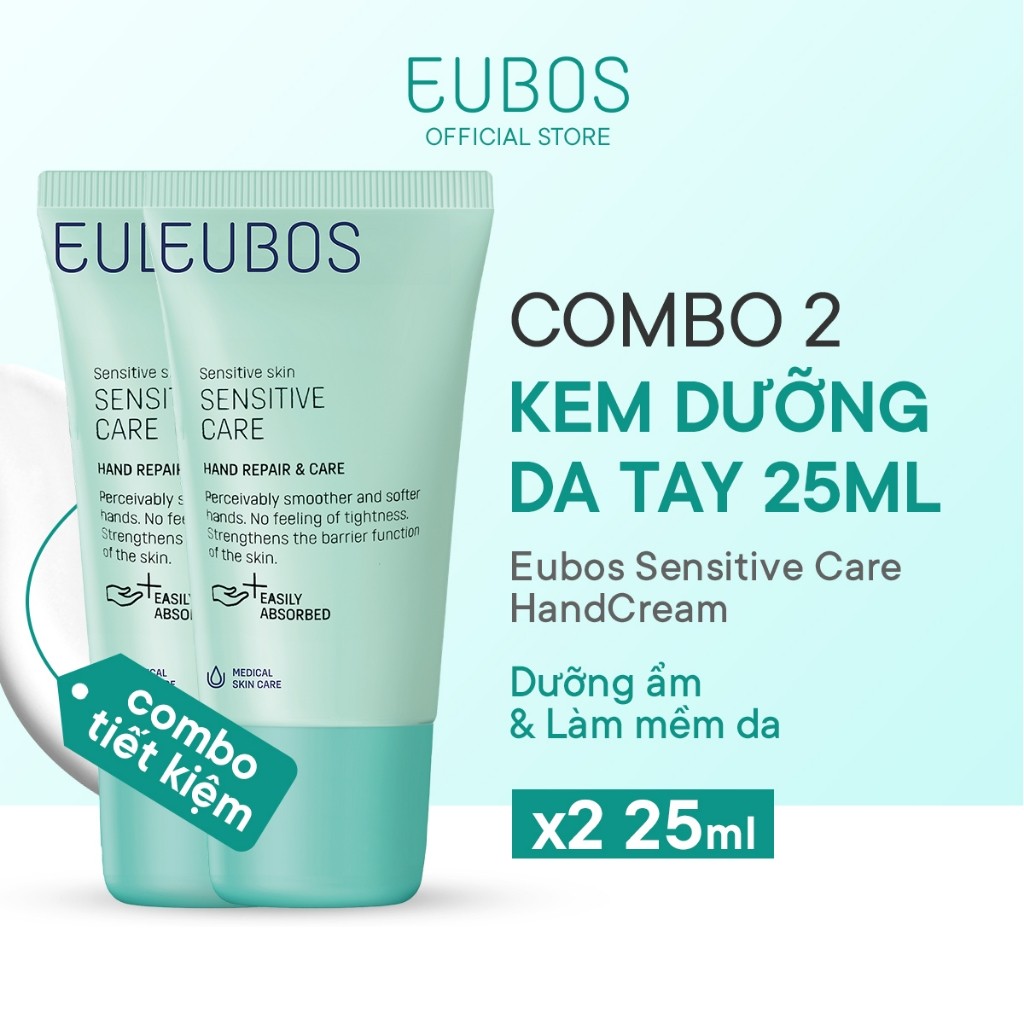 Combo 2 Kem Dưỡng Da Tay EUBOS Giúp Mềm Mịn, Dưỡng Ẩm Chuyên Sâu 24h An Toàn Cho Da Nhạy Cảm 25ml