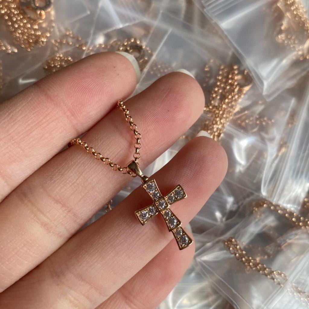 LU5V New plated model18K Real gold snake bone cross necklace with diamonds, finely crafted cross pen