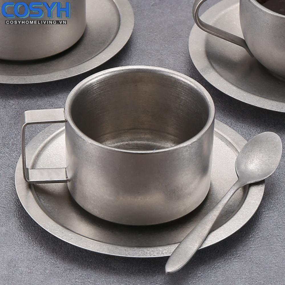 <cosyh>Stainless Steel Cup 304 Stainless Steel Double-wall Insulation Saucer Included