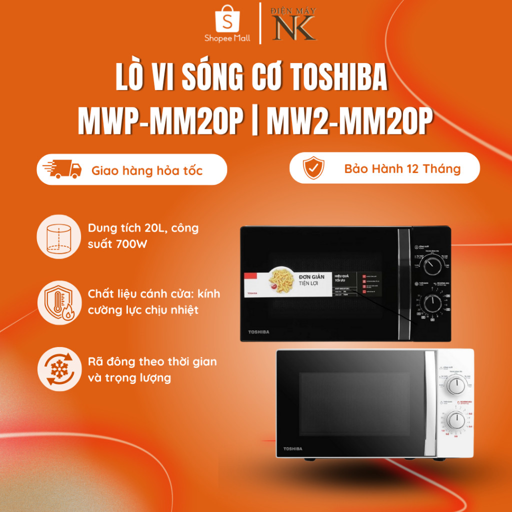 [KOL/KOC] Lò vi sóng cơ Toshiba MWP-MM20P(WH) Trắng | MWP-MM20P(BK) Đen | MW2-MM20P(BK)