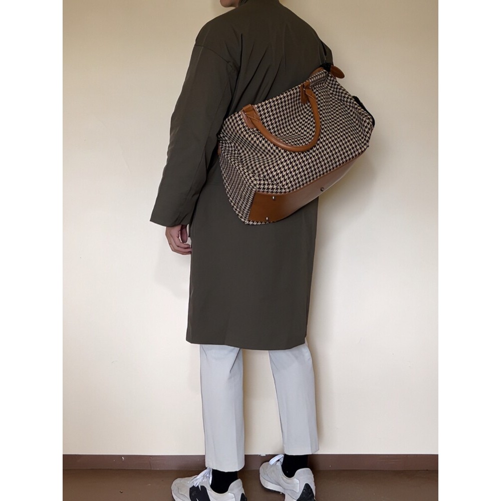 OKKO Hợp Thời Trang Thể Thao Thể Dục Màu Be Houndstooth Túi Du Lịch Đeo Ngang Dung Tích Lớn Túi Đeo 
