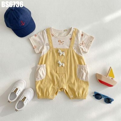 Body Đùi Bé Trai Sơ Sinh Giả Yếm Họa Tiết Đính Ngựa Gỗ 3D Đáng Yêu MINTSCLOSET BS6736