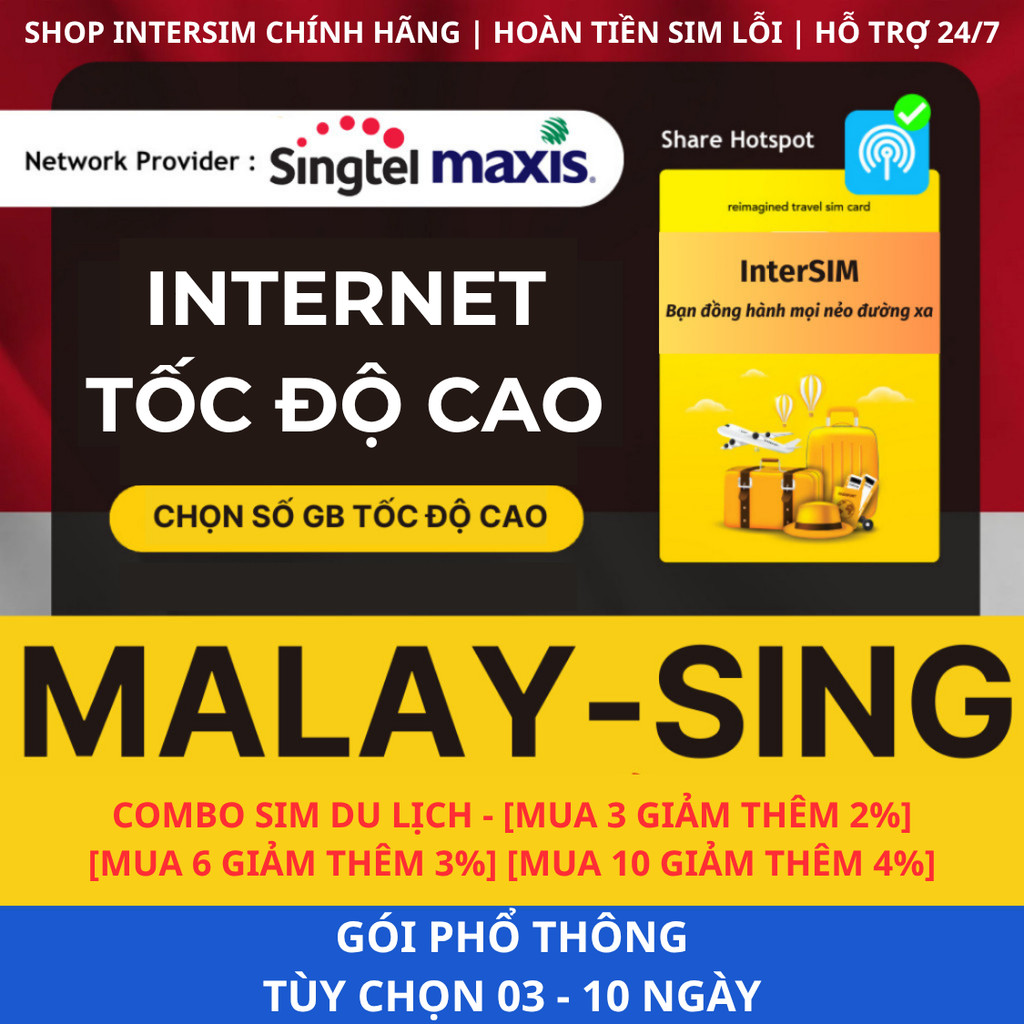 [Gói Phổ Thông] Sim Du Lịch Singapore Malaysia CMLink JOYTEL Tốc Độ Cao Hỗ trợ Giao Nhanh và Esim 03