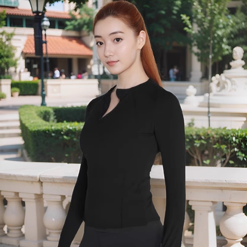 Doudouding Nữ Nửa Zipper Cổ Đứng Tập Yoga Top Slim-fit Ôm Hơn Nhìn Chạy Bộ Thể Thao Dài Tay Pamela