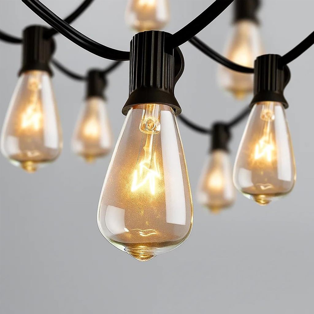 Dây đèn trang trí ngoài trời 10ft, đèn dây Edison đen kèm 11 bóng đèn Edison trong suốt (1 bóng dự p