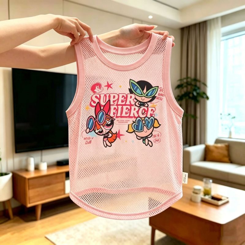 Màu hồng Powerpuff Girls Lưới Thú Cưng Áo Mèo Chó Mùa Xuân Phong Cách Mùa Hè
