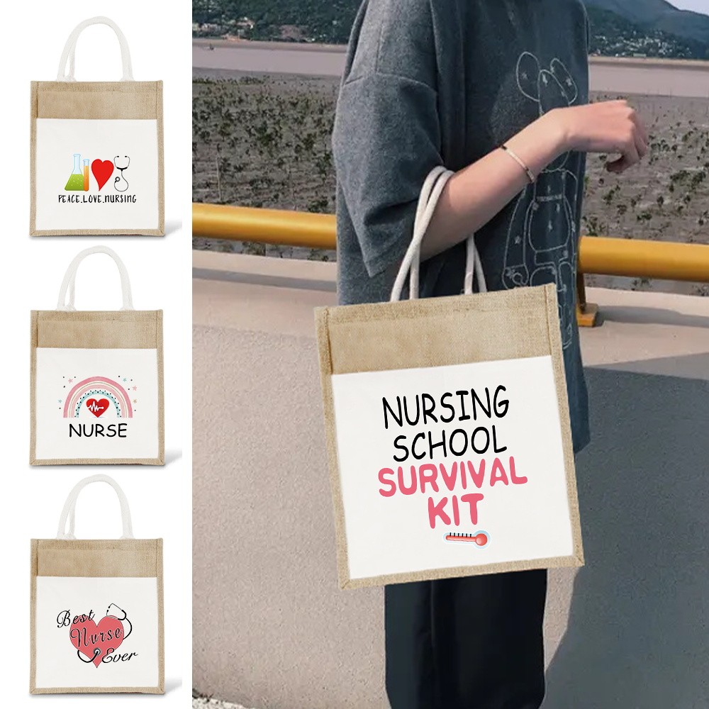 Jute bag Sacks Bags Nurse Pattern Printed Shopping Bags Fashion High Capacity Tote Bags Shopping Bag