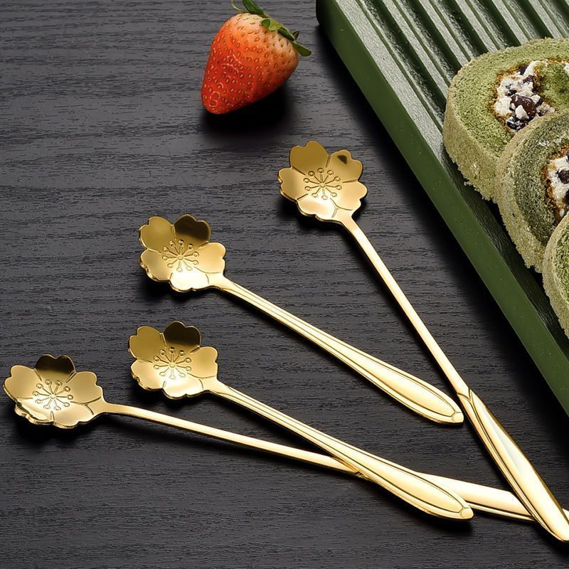 Coffee Japanese-style petal boutique rose flower mixing spoon gold dessert creative stainless steel 