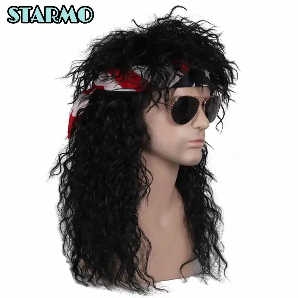 STARMO Halloween Party Cosplay Tóc Giả, Xoăn Dài 70s 80 Rockstar Tóc Giả, Vintage Lông Tơ Punk Cospl