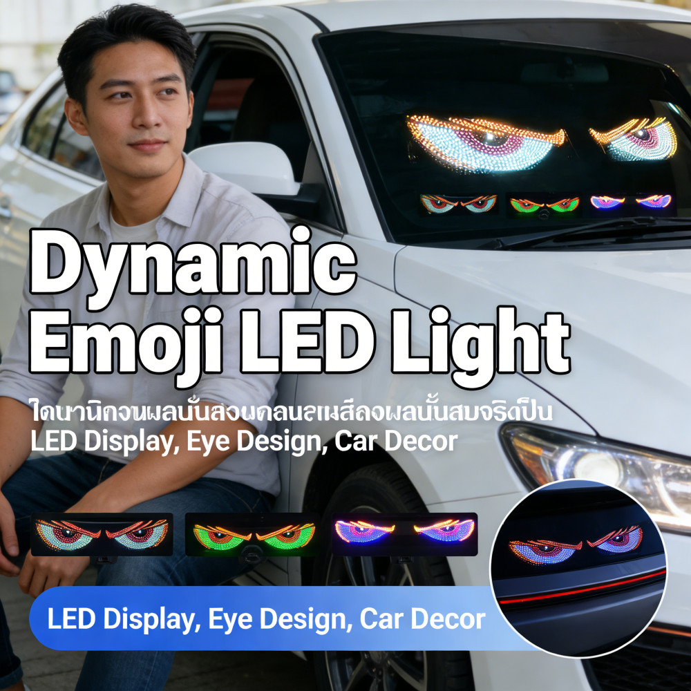 Miếng Dán Xe Ô Tô Van Phía Trước Phía Sau Màn Hình Led Gương Ánh Sáng Demon Eye Dynamic Emoji