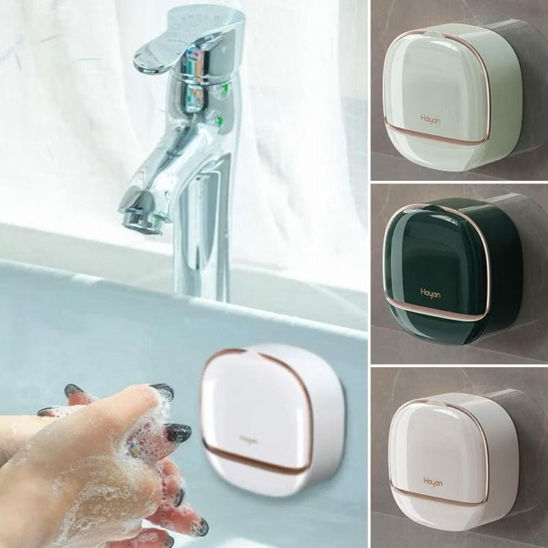 Hộp Đựng Xà Phòng Chống Thấm Nước Không Đục Lỗ, Lật Dán Tường Có Khay Thoát Nước HO3