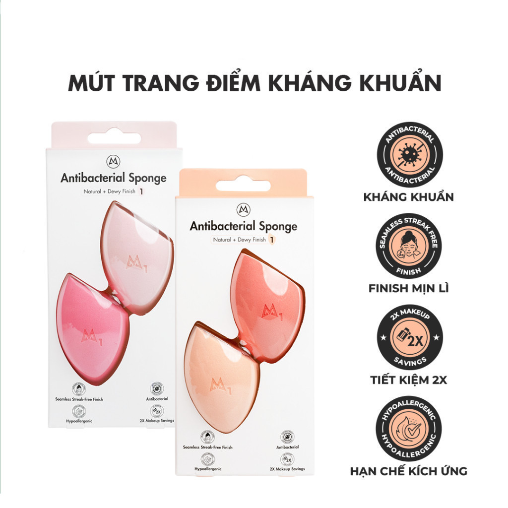 Bộ 2 Mút Trang Điểm Mastige Kháng Khuẩn Nhiều Màu Antibacterial Sponge  Sản Phẩm Chính Hãng