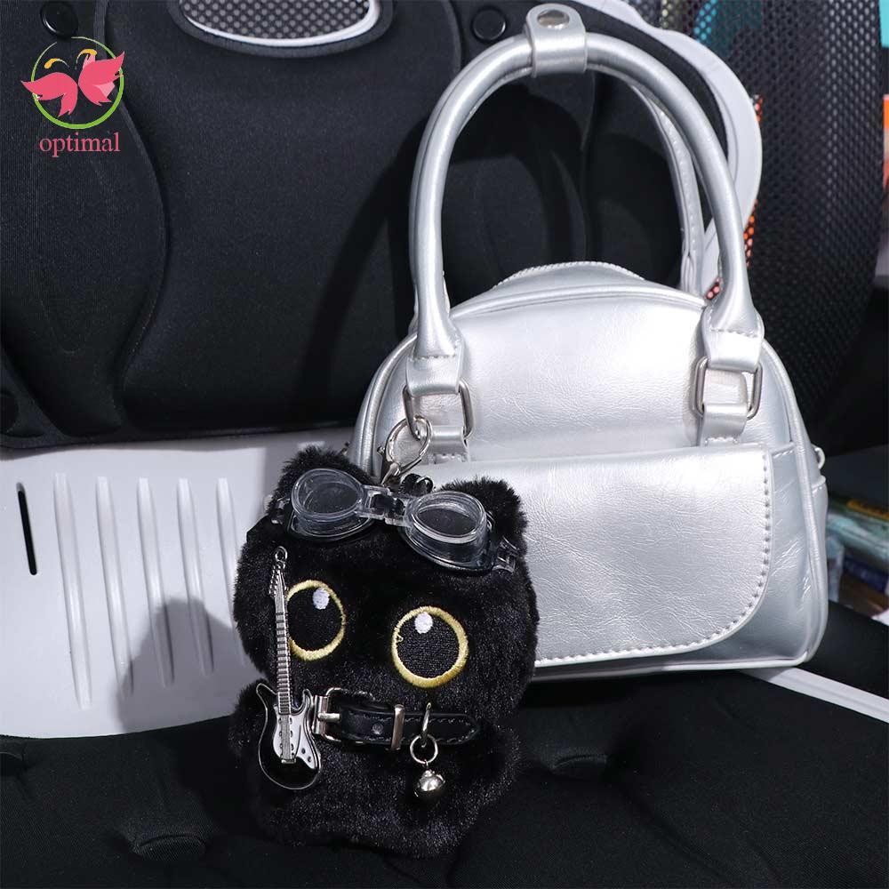 OPTIMAL LIMIT Cat Plushies Móc khóa, Mèo con mềm Punk Rock Black Cat Plushies, Quà tặng trẻ em Kawai