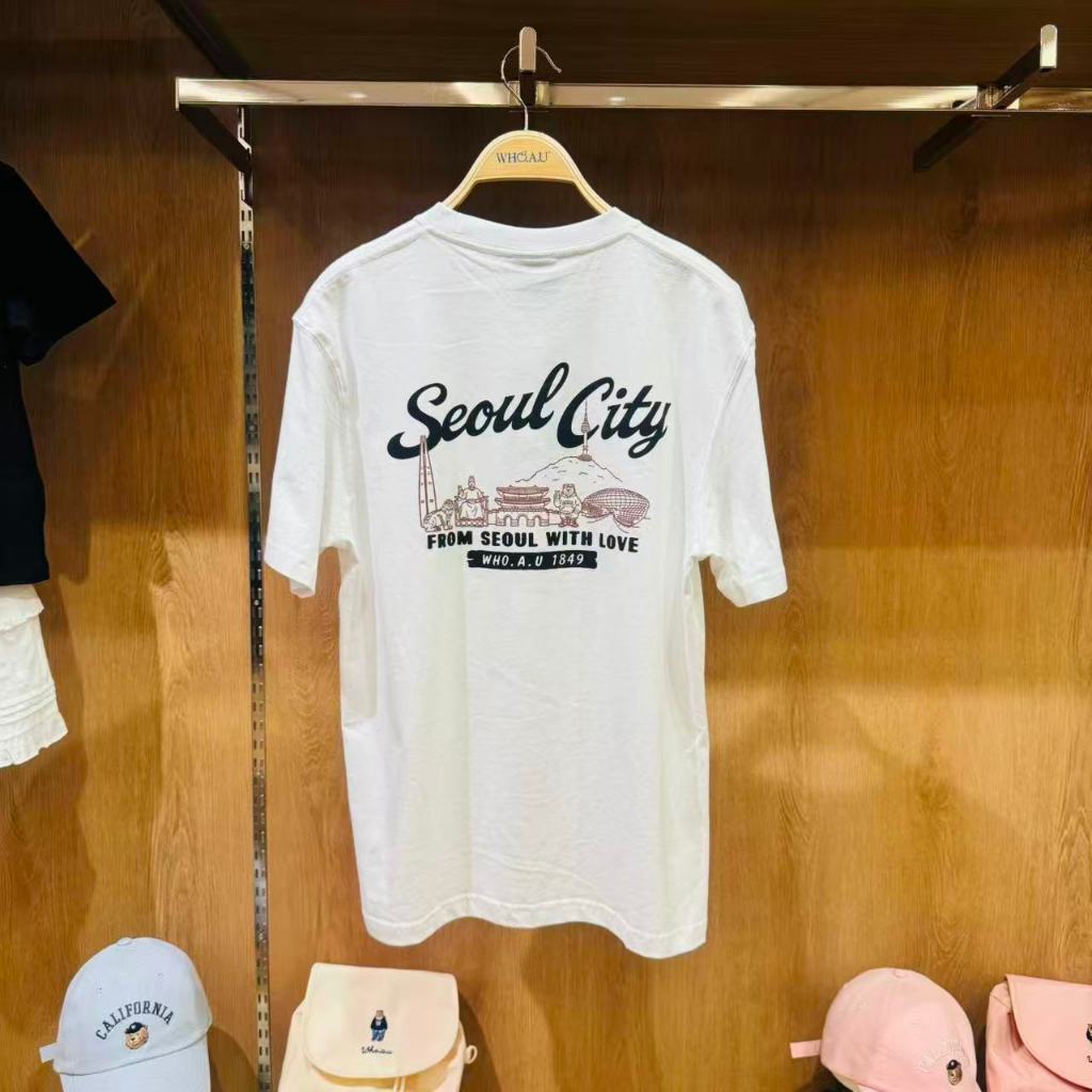 Seoul City Landmark Gấu In Hình WHO Oversize Dạo Phố Nam Nữ Áo Phong Cách Vintage Cotton Cao Cấp 6.1
