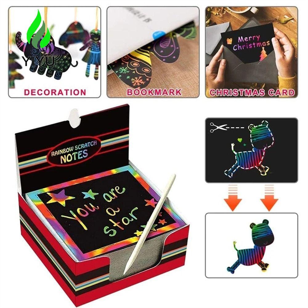 YIYU Scratch Art Paper Art Craft Hình học Scratch Art Craft Magic Color Kids Toy Painting Bản mẫu Ra