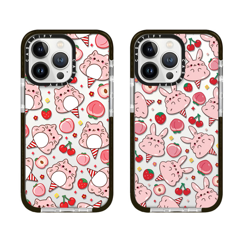 Gối thỏ Kem Dâu Đào Hoạt Hình Ốp Lưng Điện Thoại iPhone 17 16 15 14 12 13 11 Pro Max
