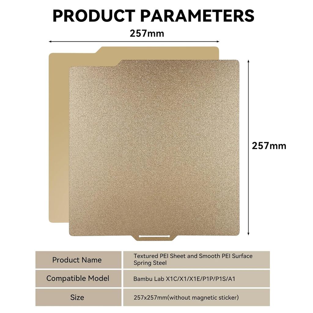 Tấm xây dựng PEI hai mặt CCTRE cho máy in 3D Bambu Lab X1 / X1C / P1P / P1S / A1, có kết cấu PEI + T