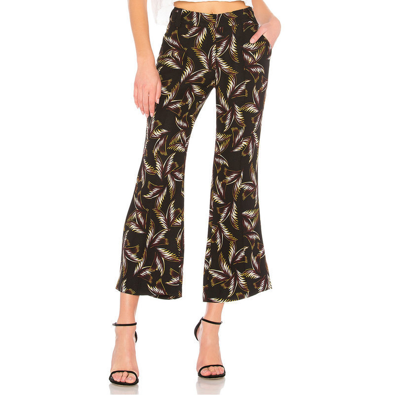 Women's new style flared cropped pants with leaf print, casual fashion pants for women, spring casua