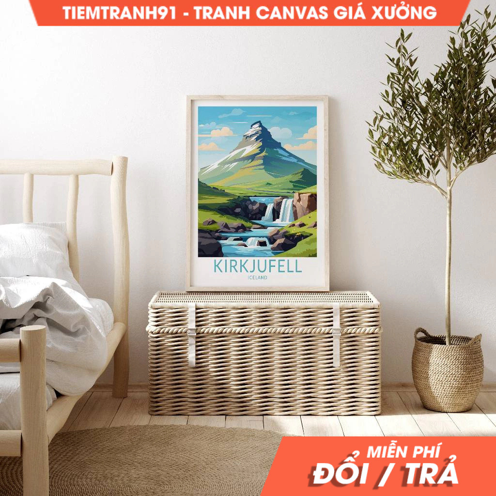 Tranh treo tường, Kirkjufell Reykjavík Travel Poster Wall Art, Iceland Kirkjufell Reykjavík Poster, 