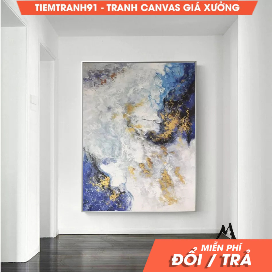 Tranh treo tường, Original Painting Abstract, Large Blue Abstract Wall Art,Large Painting Canvas Con