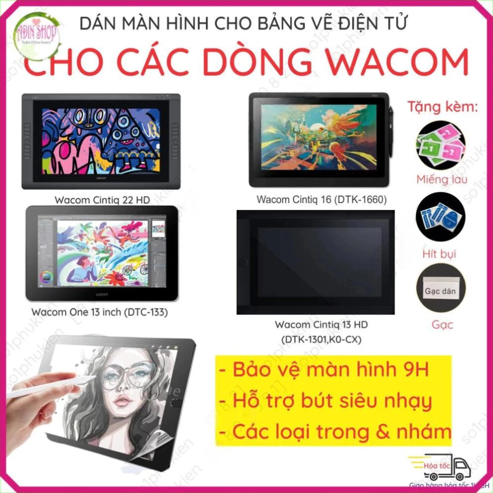 Dán màn bảng vẽ điện tử cho Wacom Cintiq 16 22 27 DTK 1301 1660 2260 K0CX One Pro 24 DTH DTC 168 132