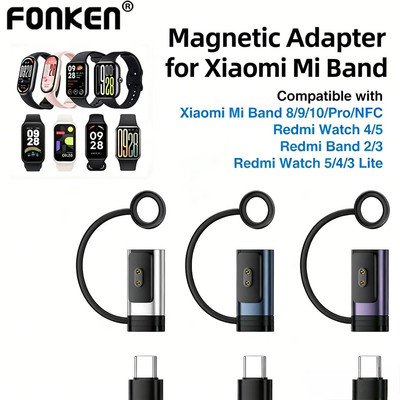 Bộ sạc từ tính Fonken 2PIN Bộ chuyển đổi USB C cho vòng tay Xiaomi Redmi 8-10 Pro / NFC & Redmi Watch4 / 5 Redmi