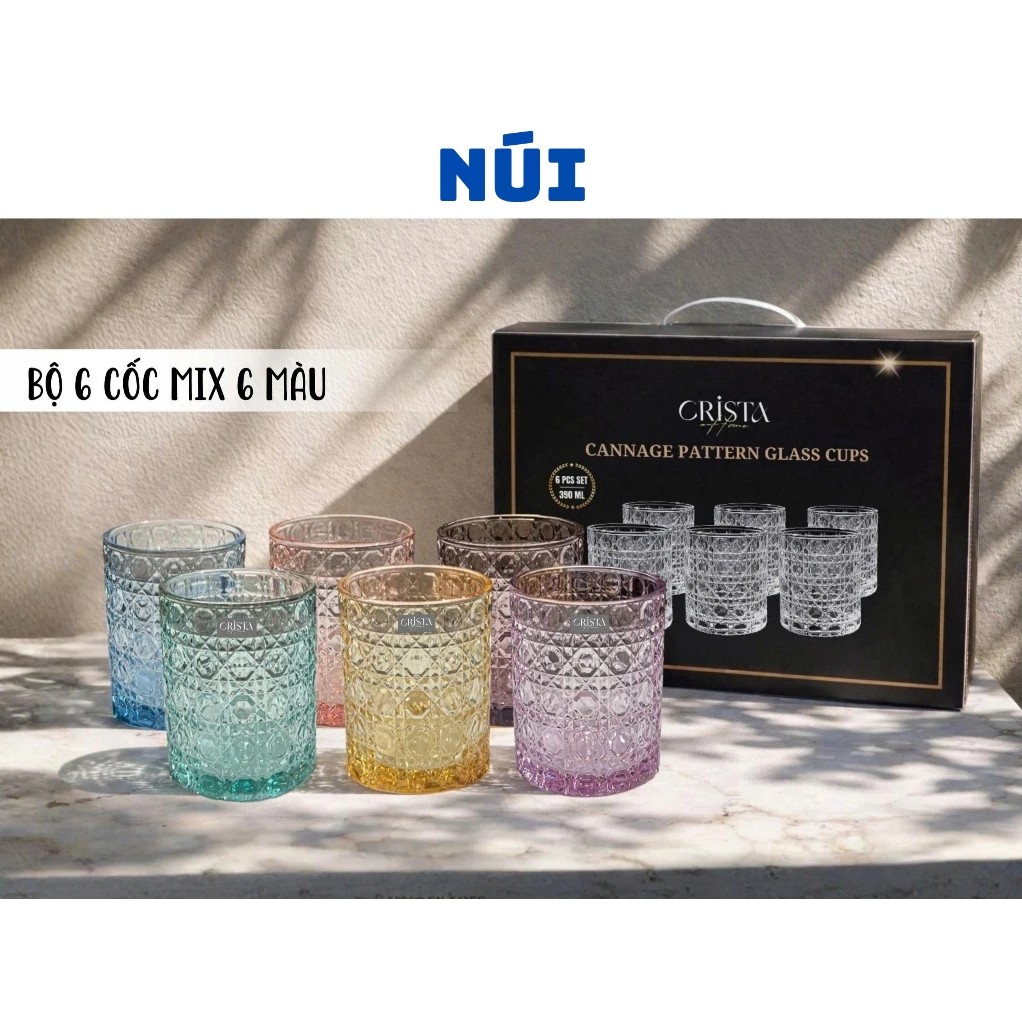 Bộ 6 Cốc Thủy Tinh Vân Pha Lê Nổi 390ml Crista Home – Ly Uống Nước Cao Cấp, Đẹp Sang Trọng 60253
