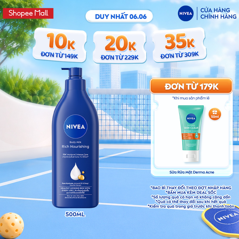 Sữa Dưỡng Thể NIVEA Dưỡng Ẩm Chuyên Sâu 72H  | Thấm Nhanh (500 ml) - 80212