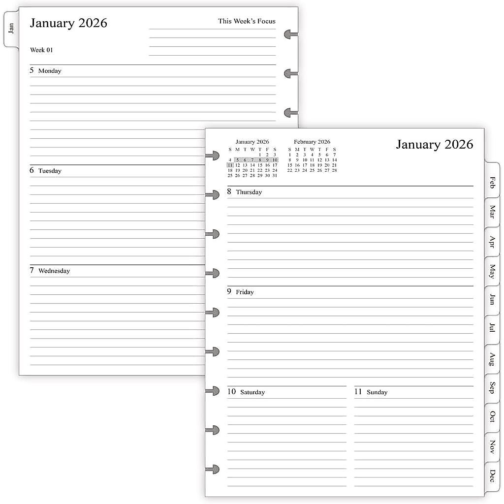 2026 Weekly Planner Refills for Happy Planner Classic Notebook - 9 đĩa đục lỗ, hai trang mỗi tuần, t