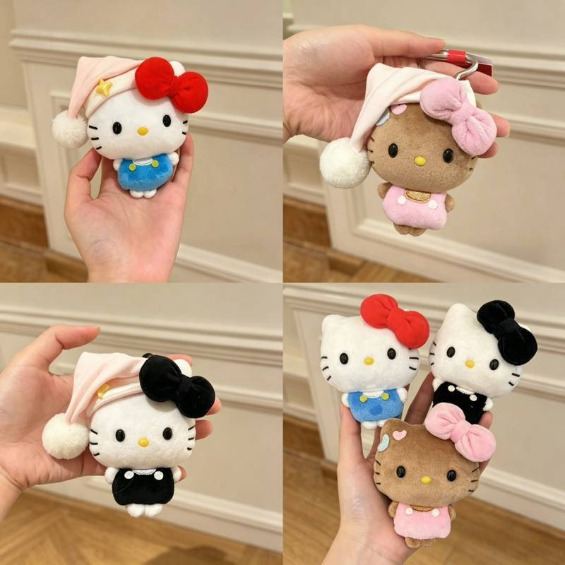 Cute Doudou Eye Kitty Handbag Pendant Black Leather Pajamas Hello KT Doll Ornaments for Valentine's 
