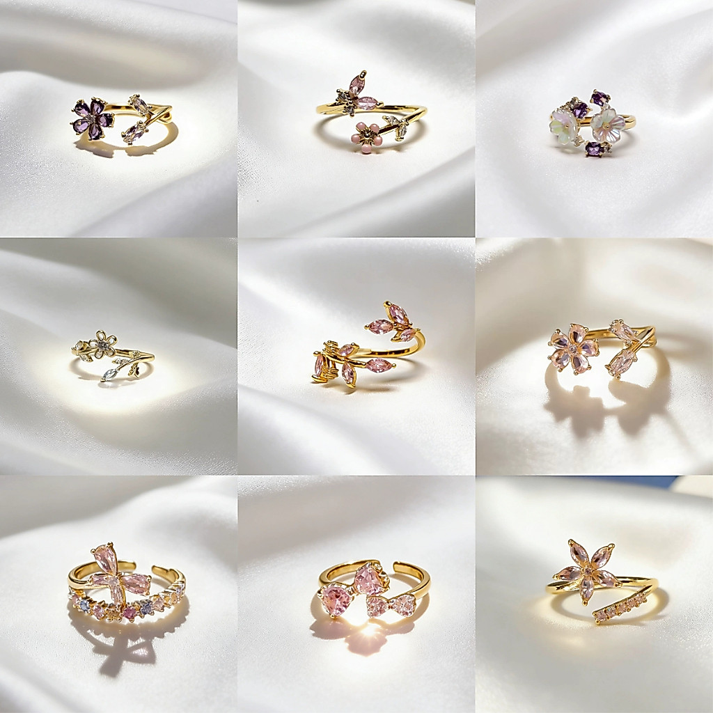 Phụ nữ nhẫn mạ vàng 18k zircon hoa nơ mở, quà tặng may mắn