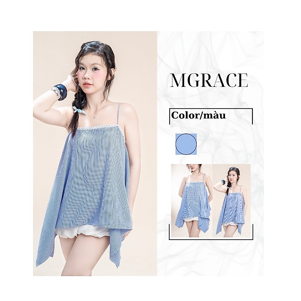 Áo hai dây nữ form rộng sọc xanh, chất vải kate mềm mịn thoáng mát MGRACE