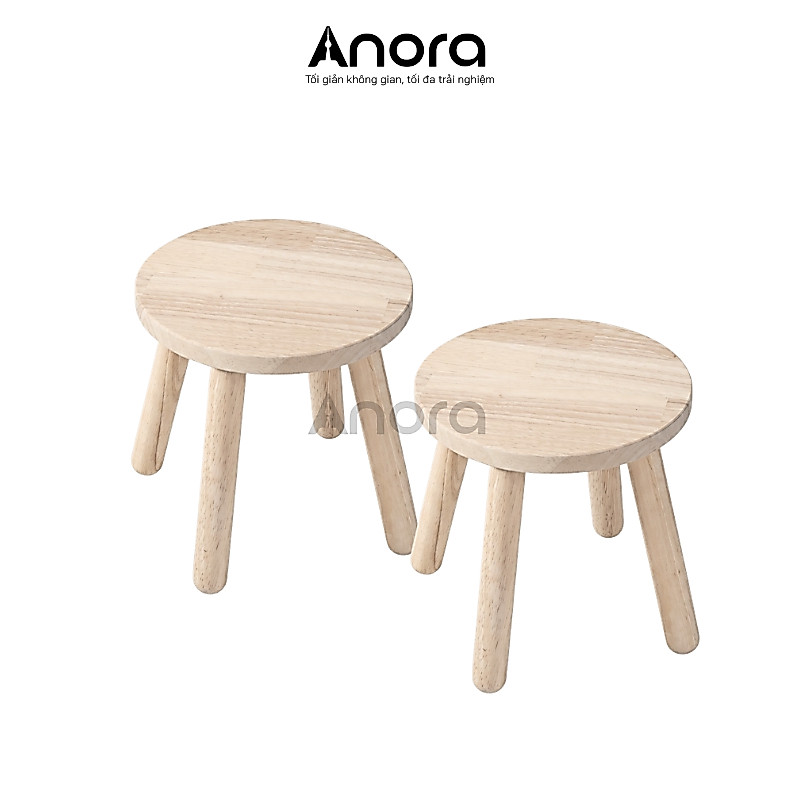 Combo 2 Ghế Đẩu Tròn Gỗ Ø24 Anora Home - Ghế Màu Natural Decor Phòng Cực Xinh, Chân Tháo Lắp Gọn Nhẹ