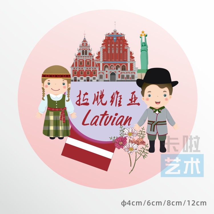 Latvia Elements Quần áo dân tộc Kiến trúc Nổi tiếng Bản đồ du lịch Cờ tròn