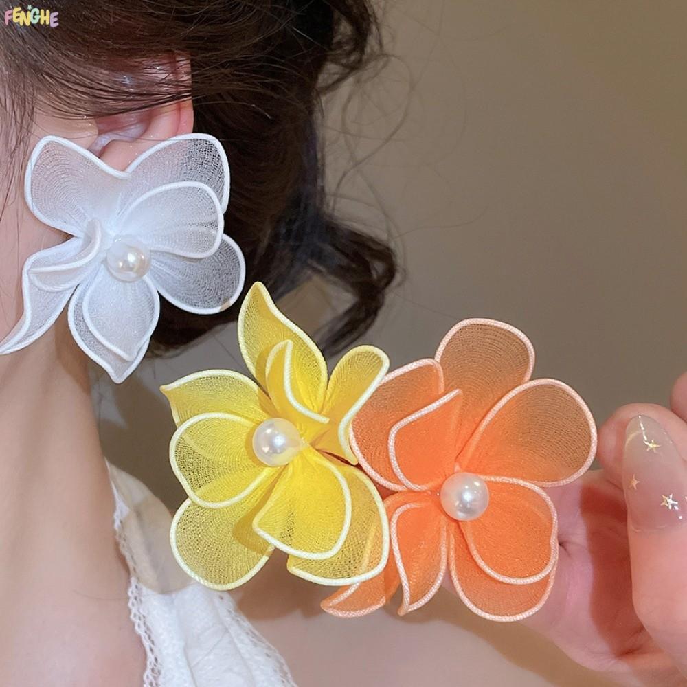 FENGHE Nữ Bông Tai Hoa, Bông Tai Hoa Lưới Sắt Hoa Lớn, Đạo Cụ Chụp Ảnh Phóng Đại Tính Khí Dây Sắt Nữ
