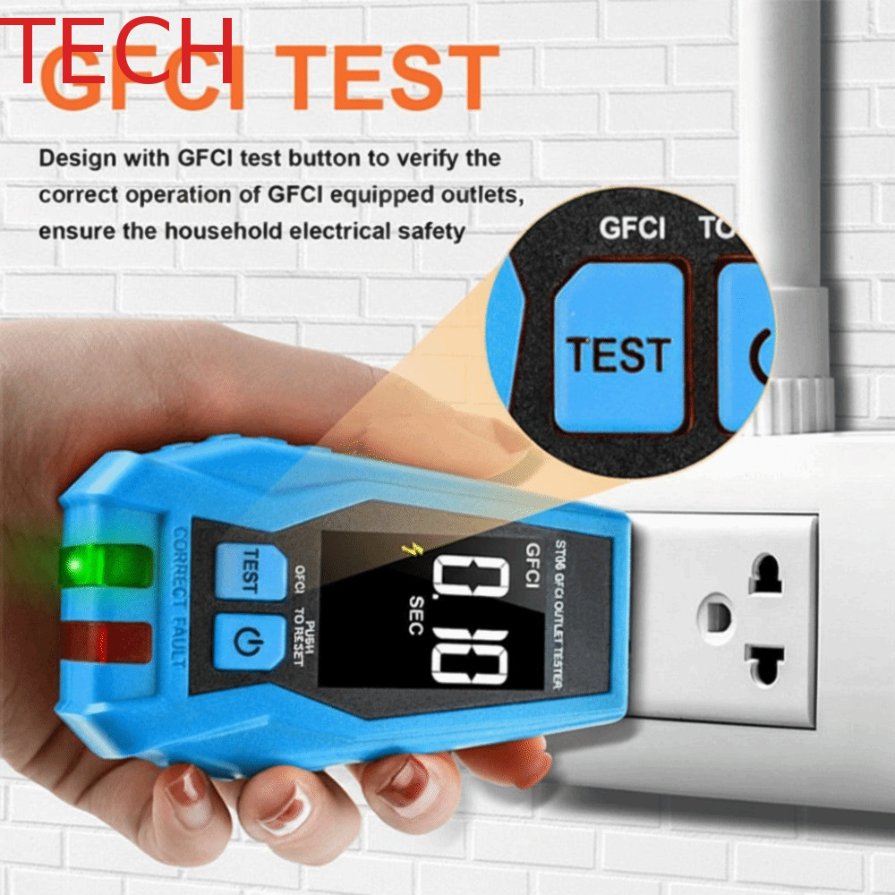 Máy kiểm tra TECH GFCI, Màn hình màu tiêu chuẩn US Plug Outlet Tester, Kiểm tra 3Wire Live Neuter Wi