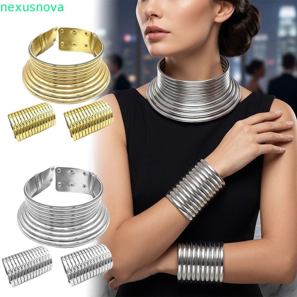 Bộ vòng tay cổ 3 chiếc NEXUSNOVA, Bộ cổ vòng cổ phong cách bạc vàng lớn, Bộ vòng tay cổ bộ lạc phóng
