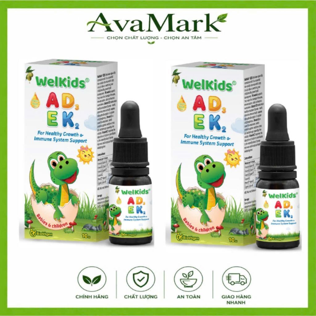 Combo 2 lọ WelKids ADEK bổ sung D3K2 kết hợp Vitamin A, E hỗ trợ nâng cao đề kháng, phát triển chiều