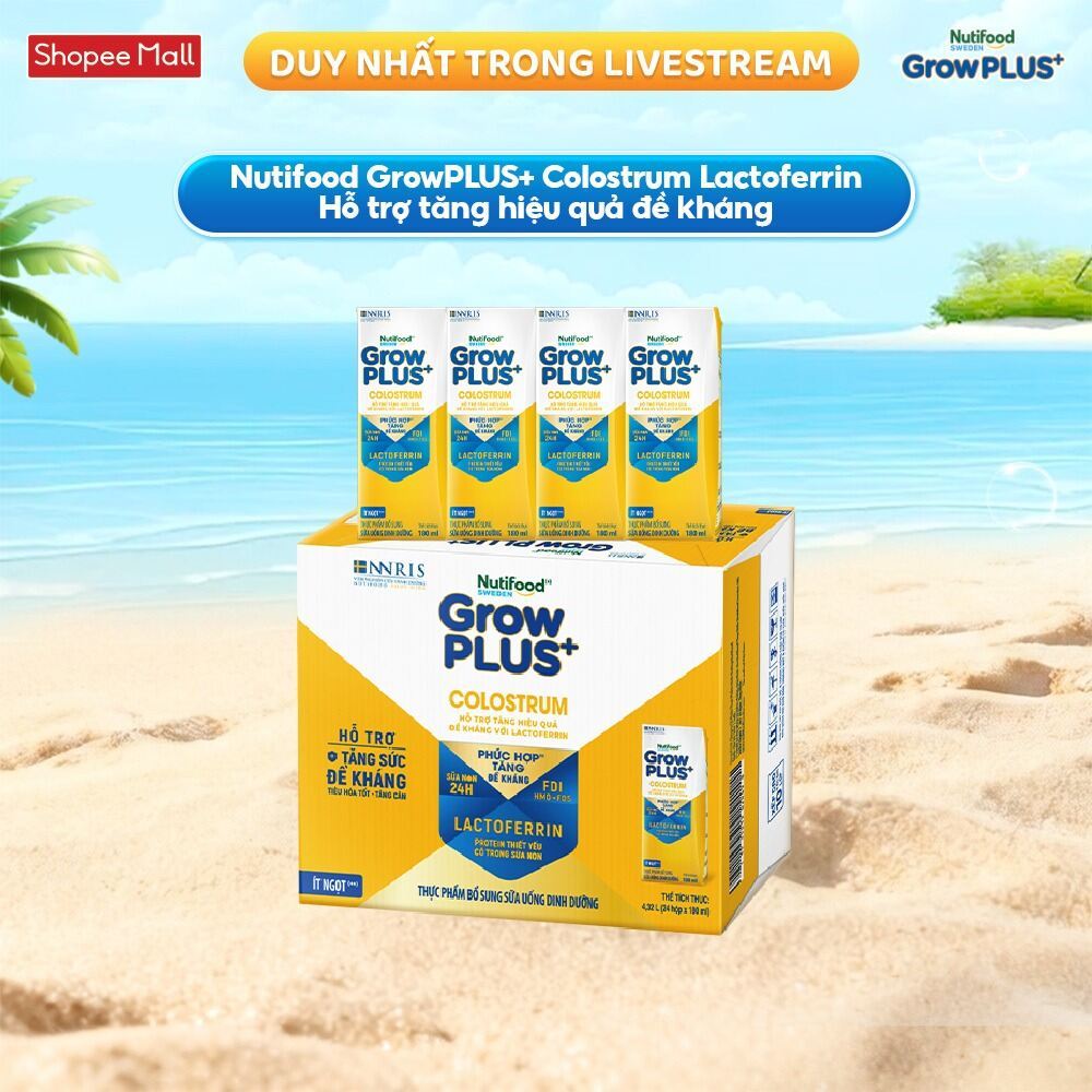 Thùng 24 hộp Sữa bột pha sẵn Nutifood Sweden GrowPLUS+ Colostrum Lactoferrin 180ml