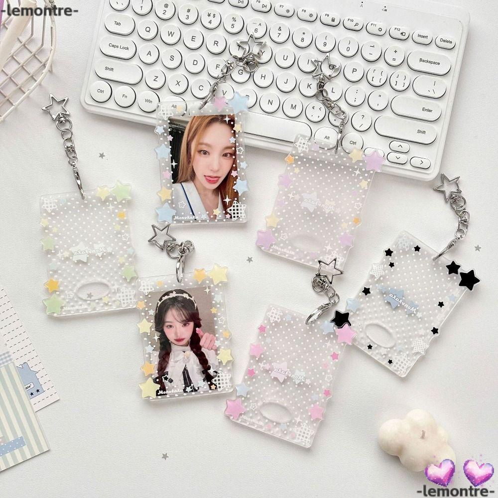 LEMONTRE Kpop Photo Card Holder Móc khóa, Shining Stars Acrylic Idol Photo Holder, Đáng yêu 3 Inch D