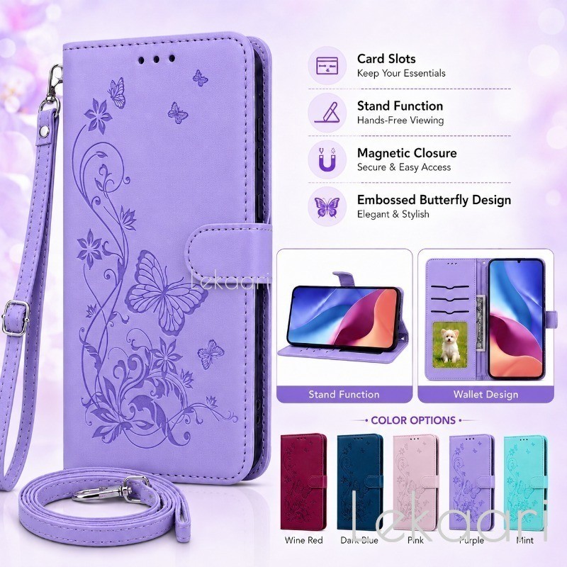 Ví Bướm Dành Cho Samsung Galaxy M23 F23 M13 Note 20 Ultra 10 Plus Lite A81 Khe Cắm Thẻ Đứng Từ Tính 