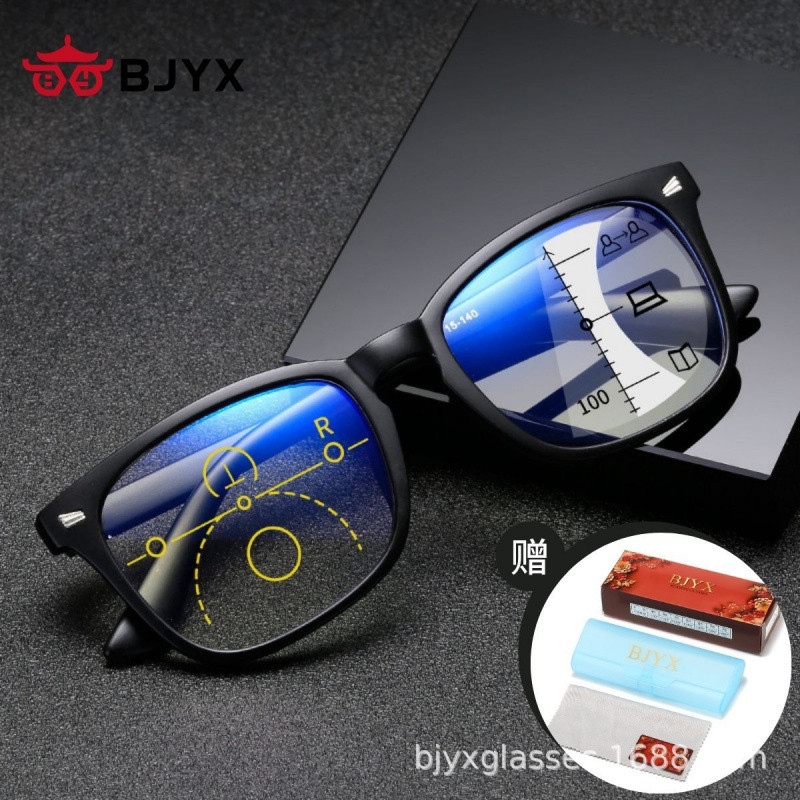 8082New Progressive Multifocal Anti-Blue Light Reading Glasses with Automatic Zoom and Dual-Focus Fu