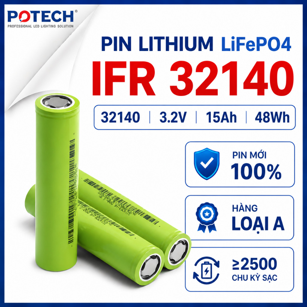 CELL LiFePO4 (IFR32140) - P Sắt JSK 32140 3.2V 15Ah – Dòng xả 45A (3C)