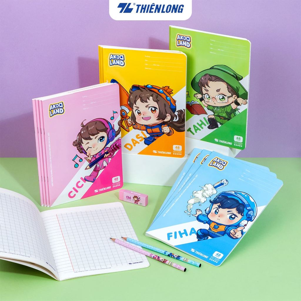 Combo Tập Vở Ô Ly Học Sin Thiên Long 48 TRANG, 4 OLY VUÔNG Giấy Dày Tập Viết Luyên Chữ Đẹp Cấp 1