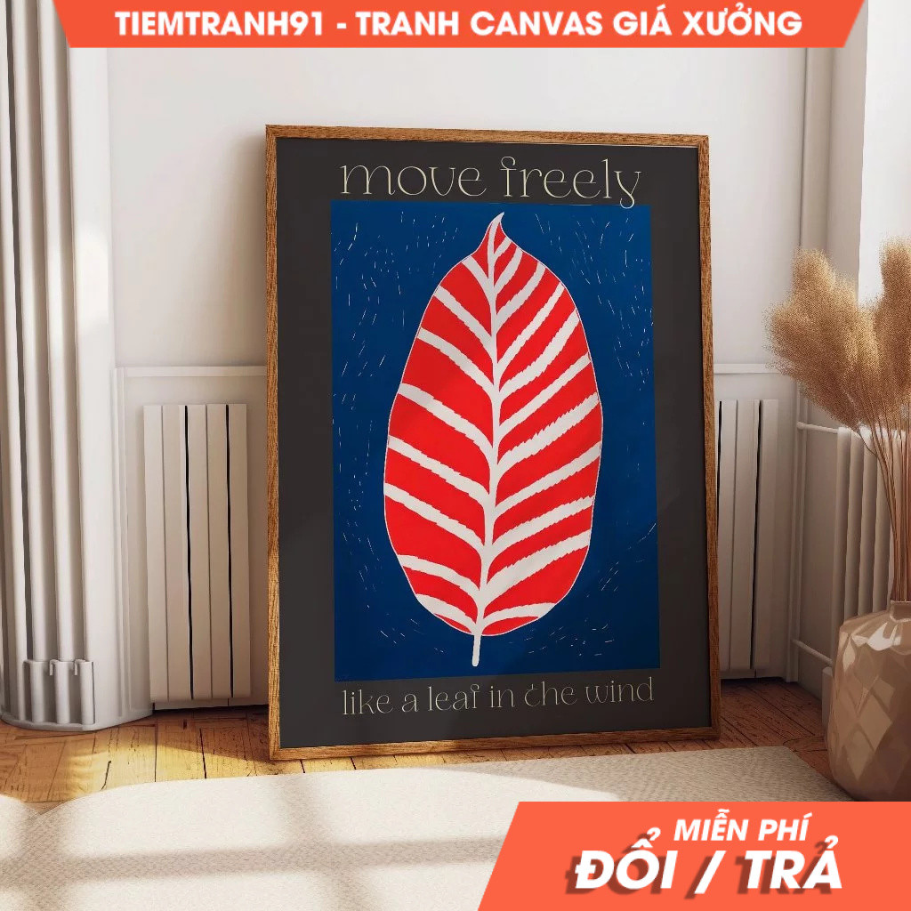 Tranh treo tường, Blue Red Leaf Inspirational - Positive Motivational Decor - 'Move Freely Like a Le