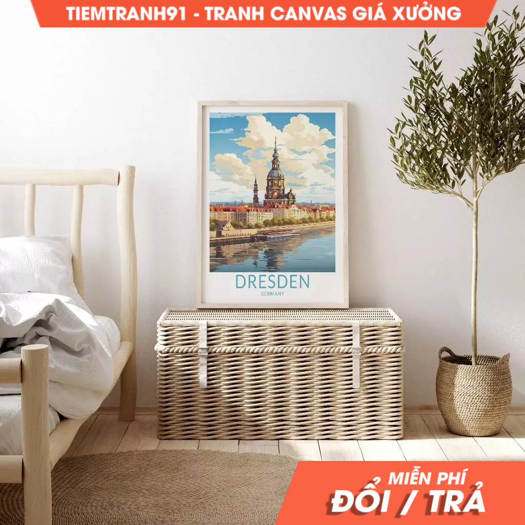 Tranh treo tường, Dresden Germany Travel Poster Wall Art, Home Decor, tặng kèm đinh treo, in theo yê