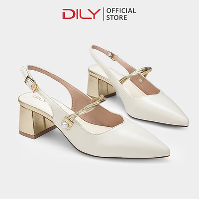 Giày slingback DILY mũi nhọn phối quai ngang sang trọng, gót cao 5cm DL0618