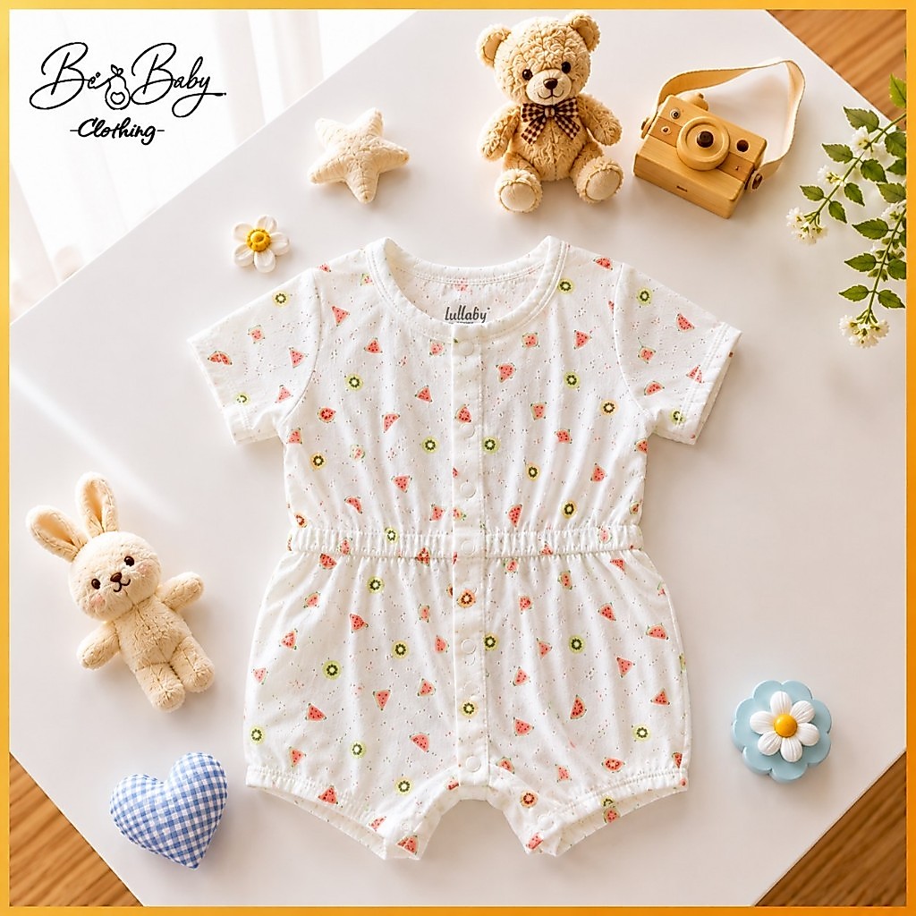 [6-12M] Jumpsuit Họa Tiết Dưa Hấu, Kiwi Cotton Cho Bé Sơ Sinh - Lullaby (Bơ Baby)
