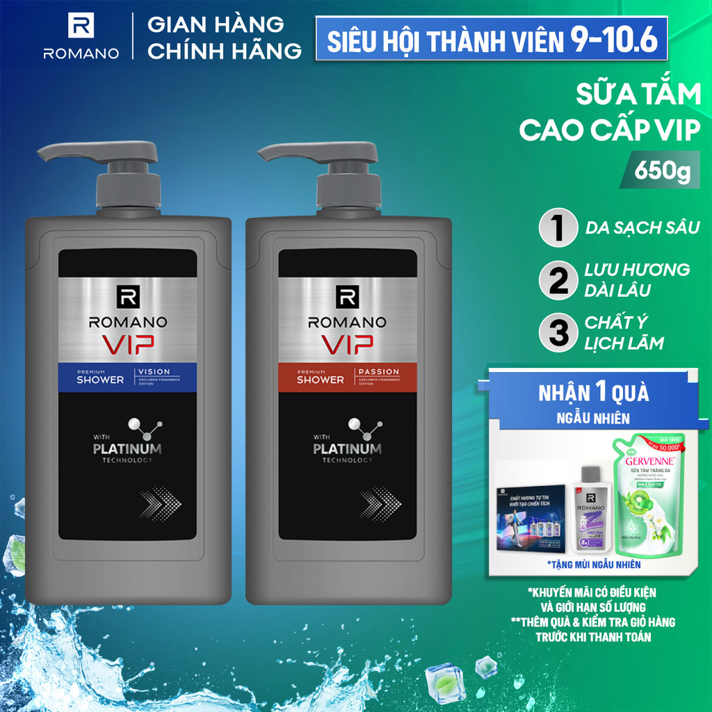 Sữa tắm nam cao cấp Romano VIP mạnh mẽ bí ẩn Passion / Vision 650g